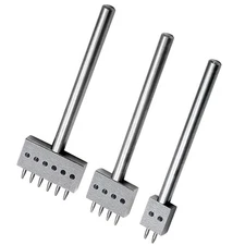 Prong Punch Tool Set, 3 Pcs 6mm Leather Row Round Hole Tooth Punch, 2/4/6 Prong