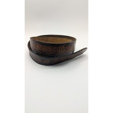 Vintage Hand Tooled 37-40 Leather California Mountain Scene Belt Dark Brown Snap