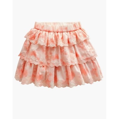 Mini Boden Kids Tie Dye Tiered Cotton Skirt Pink Embroidered Trim Girls 9-10y