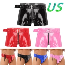 Men's Wet Look PVC Leather Briefs Drawstring Low Rise Underpants Club Shorts