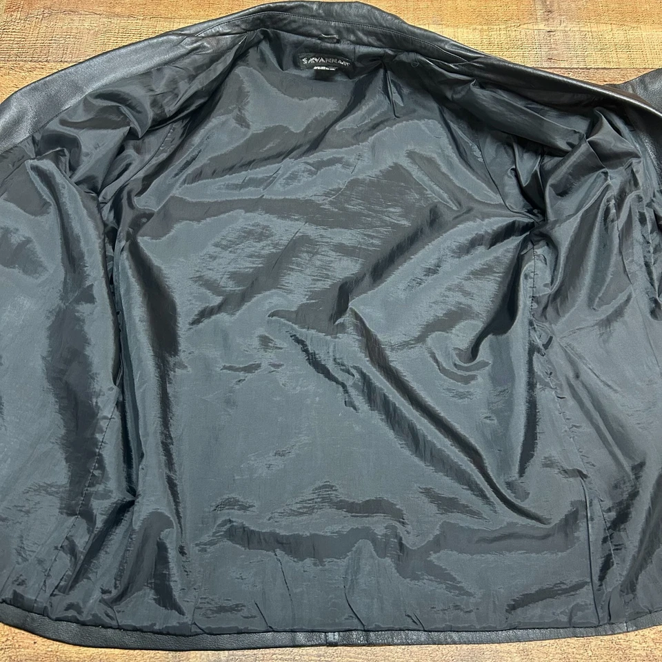 Abrigo Savannah para mujer 1x chaqueta de cuero negro abotonada longitud más larga Y2K Foto 4 de 4