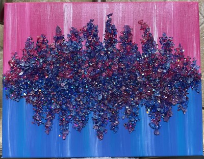 ~Blue and Pink~ Glitter, Crushed/Broken Glass, Canvas Painting, Abstract Art 