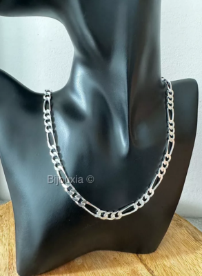 Chaîne Maille Figaro Diamantée En Argent 925 - 55cm X 4mm, Neuf Avec étiquettes