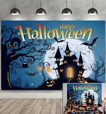 Halloween Backdrop Pumpkin Castle Full Moon Night Photography Background