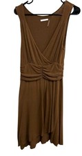 Miestre Brown Sleeveless Midi Dress With Ruched Waist V-Neckline Sz Medium