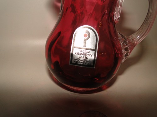 Vintage Pilgrim Cranberry Hand Blown Glass Small Pitcher Creamer 3 3/4" Tall - Picture 4 of 6