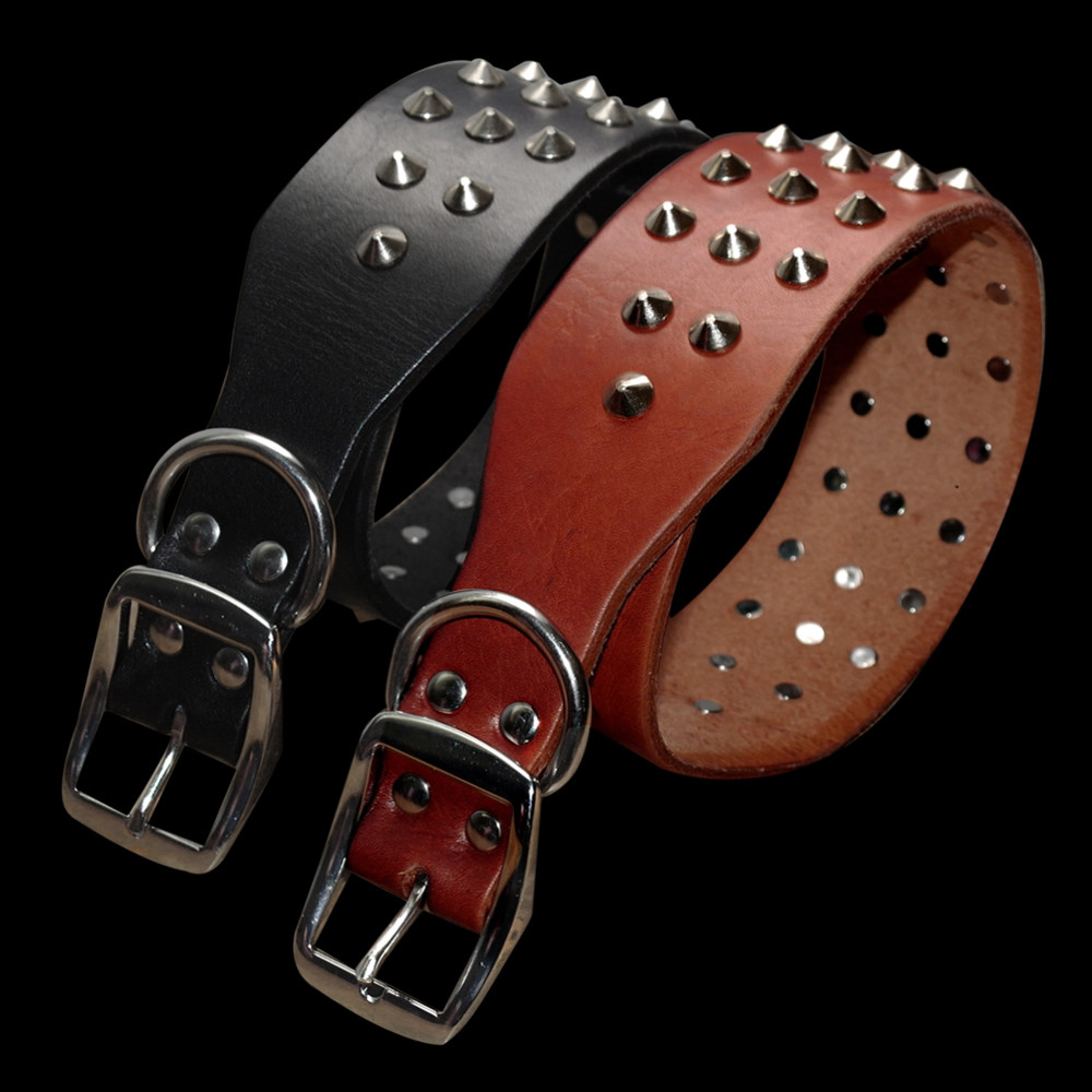 Collare In Pelle Largo 5 Cm Con Borchie Per Cani – Per Boxer, Pitbull E Labrador