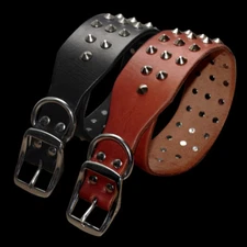 Heavy Duty Genuine Leather Large Dog Collar Spiked Studded Rottweiler Dobermans