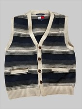 Vintage 1996 Tommy Hilfiger Sweater Vest Mens L Navy Gray Cream Striped READ