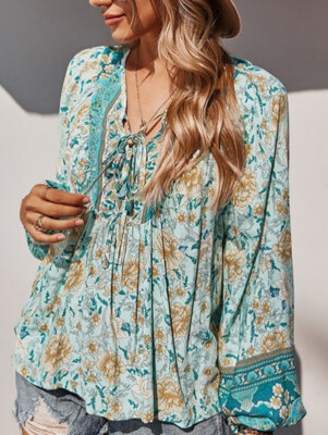 US Women Floral Boho Baggy Blouse Long Sleeve Shirt Holiday Tunic Tops Plus  Size | eBay