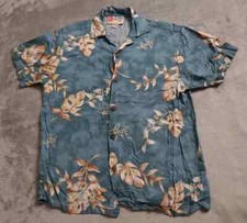 Hilo Hattie Hawaiian Tropical Shirt Boy's Medium Blue Floral Button Up Casual