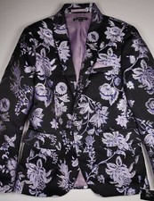 INC INTERNATIONAL CONCEPTS Black Purple Silver Floral Party Blazer Jacket Small