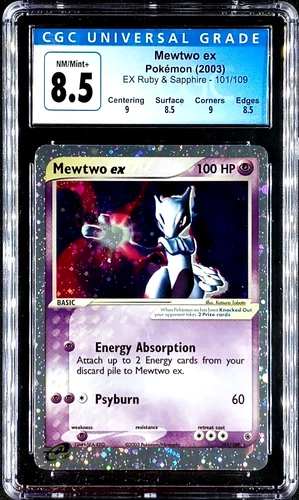 Pokémon TCG Mewtwo EX Ruby & Sapphire (2003) 101/109 HOLO CGC 8.5 w/ Subgrades