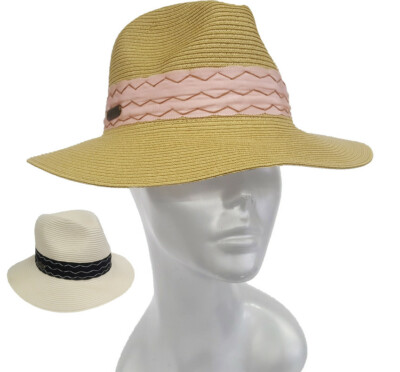 Women's summer hat straw braid Fedora floppy packable natural or White 
