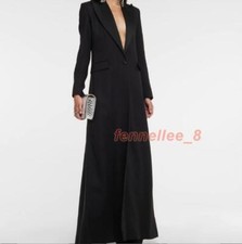 Spring One Button Satin Lapel Long Slim Fit Coat Elegant Womens Suit Jacket Chic