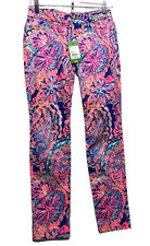 Lilly Pulitzer Kelly Skinny Ankle Drop Me A Lime 00 Blue Current Pant E4 