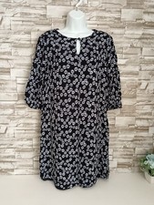 Floral Womens 14 Uk Loose Fit Office Outdoor Work Dress Midi Crew Viscose
