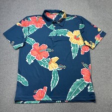 Chubbies Polo Shirt Men Small Teal Blue Floral Reef Performance Golf Active
