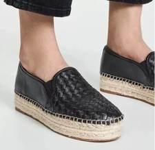 Women  s Sz 6.5 SAM EDELMAN Catherine Slip On Black Leather Platform Espadrille