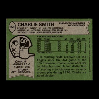 Charlie Smith 1978 Topps Philadelphia Eagles #259 R308i 3 | eBay