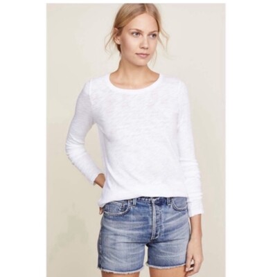 ATM Slub Jersey Long Sleeve Top in White (Full Length). Large. Retail- $115