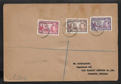 ST HELENA TO CANADA KGVI COLONY BADGE REGISTERED FDC FIRST DAY COVER 1938