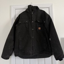 Carhartt Bartlett Sherpa Lined Hooded Work Coat Duck Jacket Black Size XL - Used