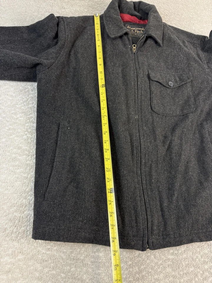 Abercrombie & Fitch Jacket Mens Large Wool Blend Charcoal Zip Quilted Lined - Image 3 of 4