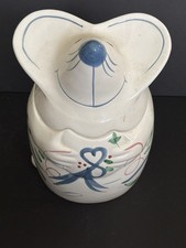 Vintage GKAO słoik na ciasteczka dla myszy biały, niebieskie wstążki, różowe wiry, zielone liście