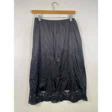 Vassarette Black Lace Trim Full Slip Skirt Size L 28
