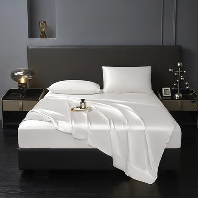 4 Pcs Queen Size Luxury Silky Soft Cream Satin Sheet Set,1 Premium Moisture W...