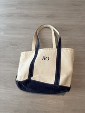 L.L. Bean Boat And Tote Small Canvas Bag Navy Blue & White/Creme, Sturdy 