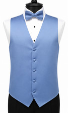 Men s Zelente Cornflower Blue Satin Tuxedo Vest with Bow Tie Size M-Long Tall