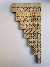 28-Piece Antique Bone  Wood Dominoes Set, Brass Rivets, Dovetail Box, Rare