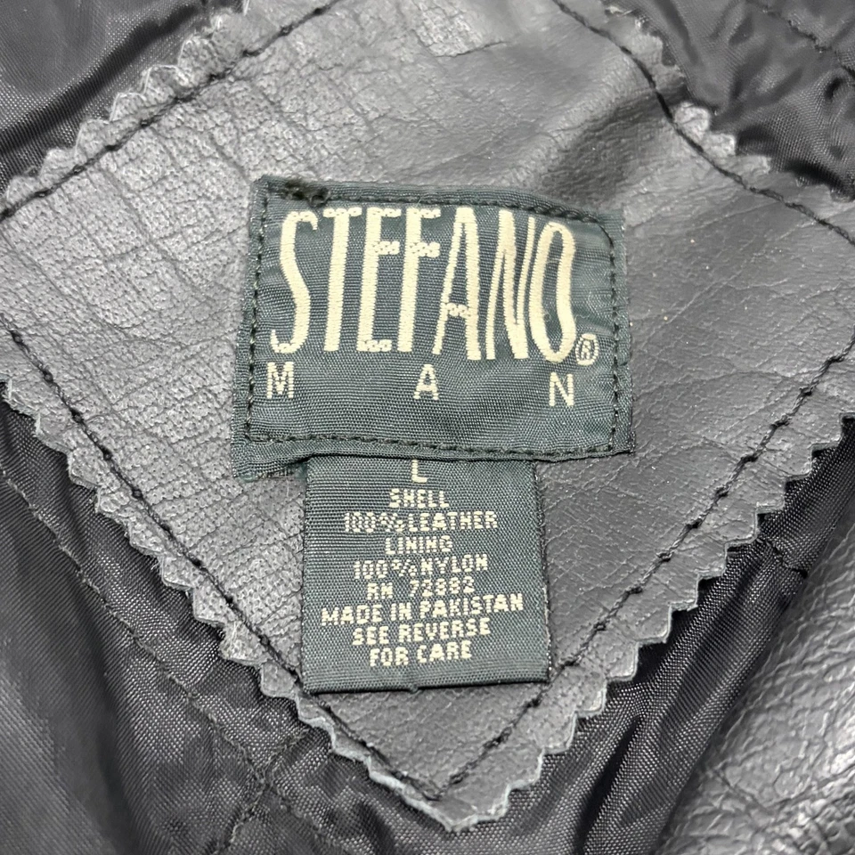 Chaqueta de cuero Stefano vintage para hombre grande negra motocicleta motociclista cinturón moto años 80 Foto 4 de 4