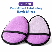 2 Pack Exfoliating Bath & Shower Mitts Dual Sided Microfiber Spa Gloves