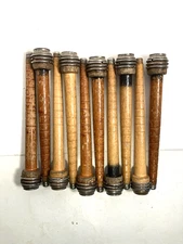 Wood Bobbins, 7.75" with METAL HEAD, Reclaimed Textile, quills - lot of 10