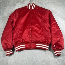 Vintage Champion Jacket Mens M Red Satin Quil...