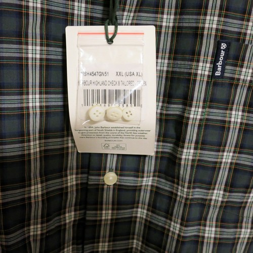 Barbour Shirt Mens XL New Long Sleeve Button Tailored Fit Green White Striped - Picture 6 of 8