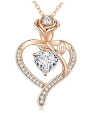 Rose Flower Heart Birthstone Necklaces for Women, 925 Rose Gold-04-Apr