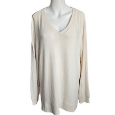 Anthropologie Saturday Sunday Tunic Sweater Cream V-neck Size Medium