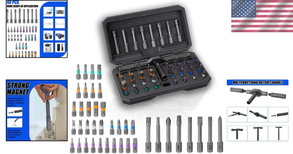 42 in 1 Magnetic Screwdriver Set Multi-Bit Ratchet Portable Repair Tool Kit - Image 2 of 4