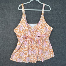 Bloomchic Womens Plus Size 26 Tankini Top Orange Pink Floral Crossover Peplum