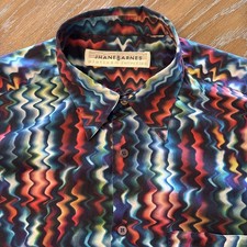 Rare Jhane Barnes Platinum Collection Geometric Wavy Button Up Dress Shirt Sz XL