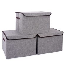 Bagnizer Large 17" 42 Quarts Collapsible Stackable Storage Bins with Lids [3-...