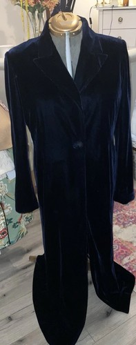 Laura Ashley Vintage langer blauer Samt Abendmantel schwarz UK Größe 14 TOP