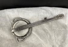 Vintage Banjo Belt Buckle Silver Tone Music