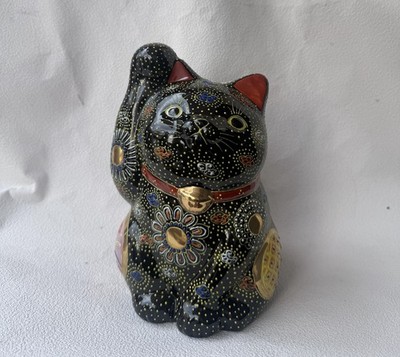 Maneki Neko Kutani Yaki Porzellan Japanisch Lucky Cat Brown Mori 21cm Japan