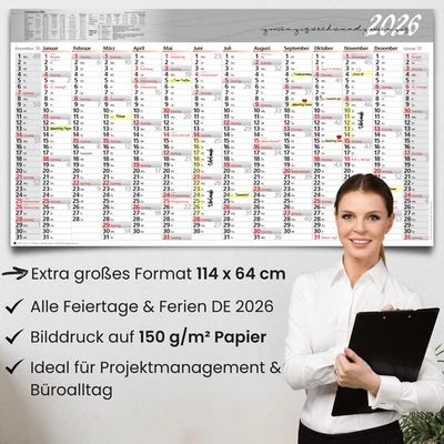 KAMBER OFFICE 2026 Wandkalender Kalender XXL Jahresplaner ca. A1 / A0 Plakatkalender gefaltet
