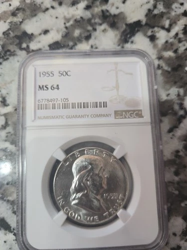 1955 Franklin Half Dollar 50c. 90% Silver Coin. NGC MS 64